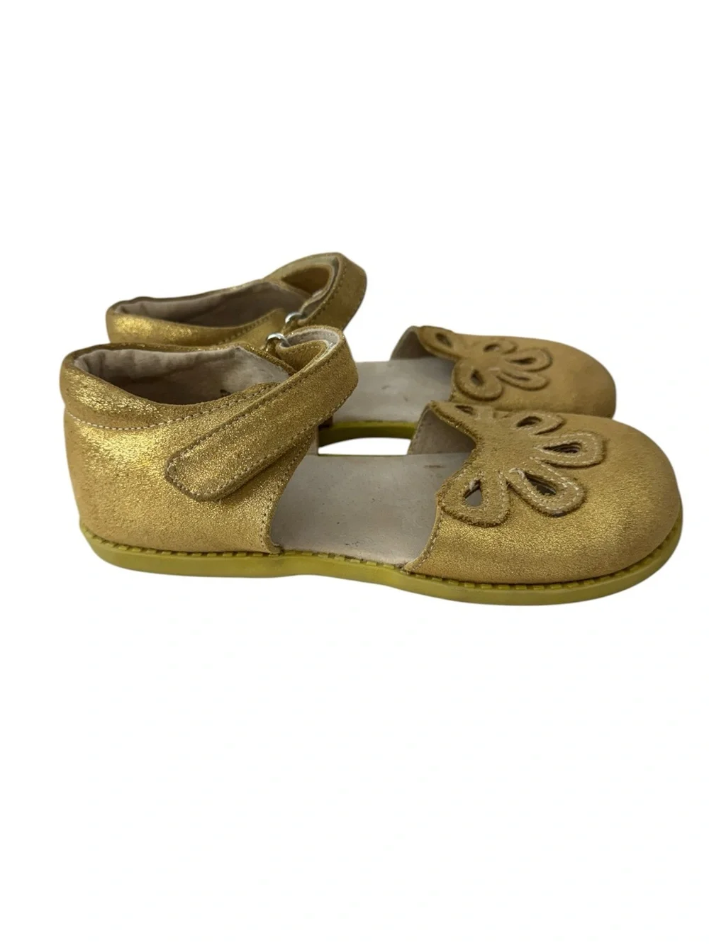 Livie & Luca Girls' Gold Glitter Mary Janes with Cutout Petal Detail